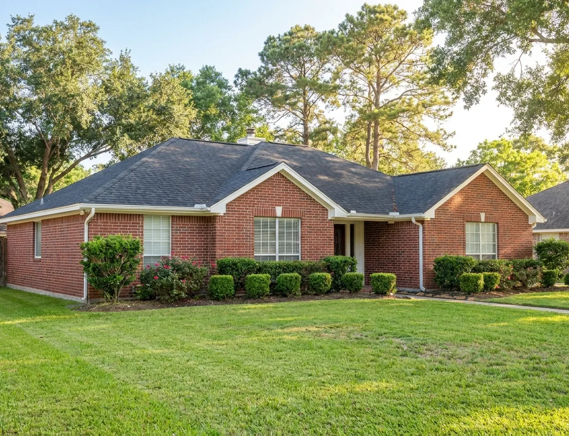Tidy single-storey Houston brick family home protected by residential pest control